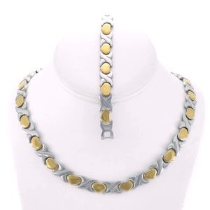 Stainless Steel Hugs & Kiss Two Tone Necklace and Bracelet Set.